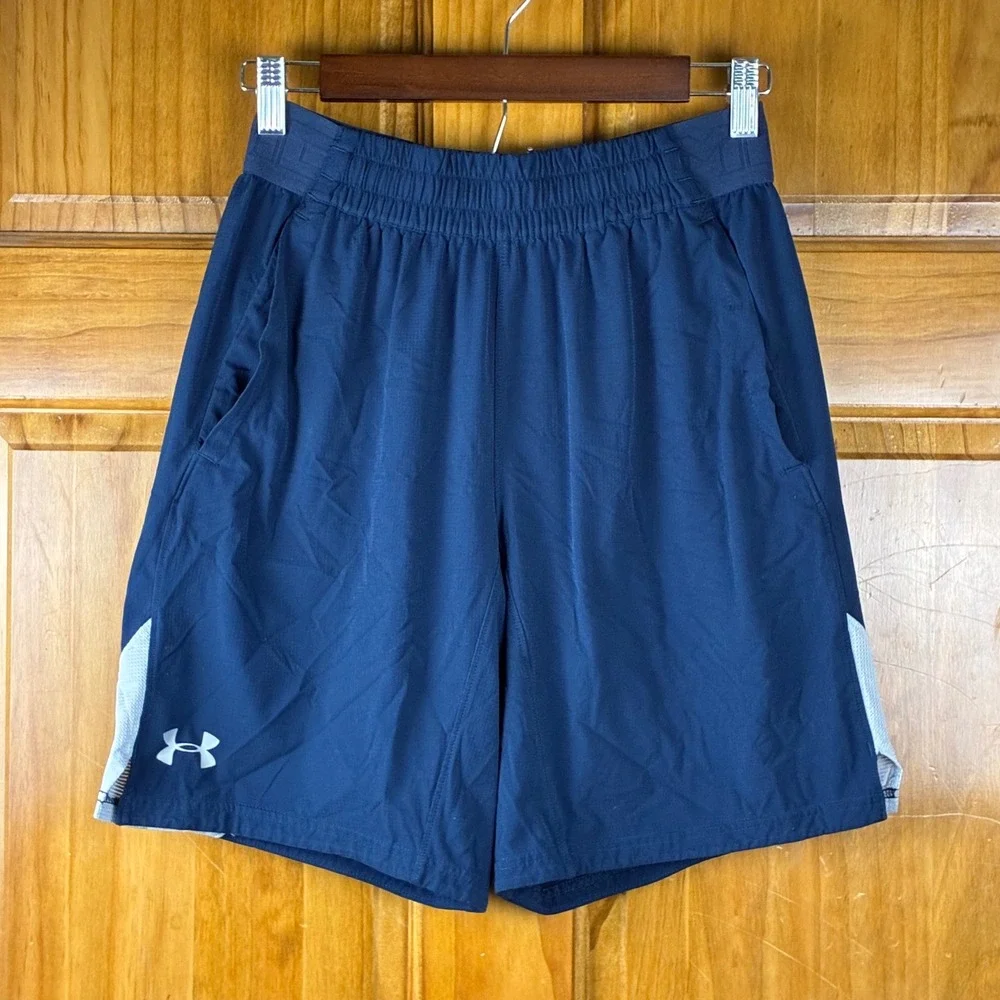 Under Armour HeatGear Mens Navy Blue Athletic Training Shorts Small Fitted